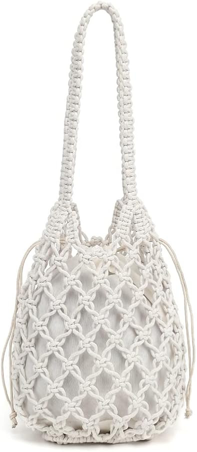 Crochet Bucket Bags for Women, Summer Beach Tote Drawstring Shoulder Bag, Cute Knit Woven Handbag... | Amazon (US)