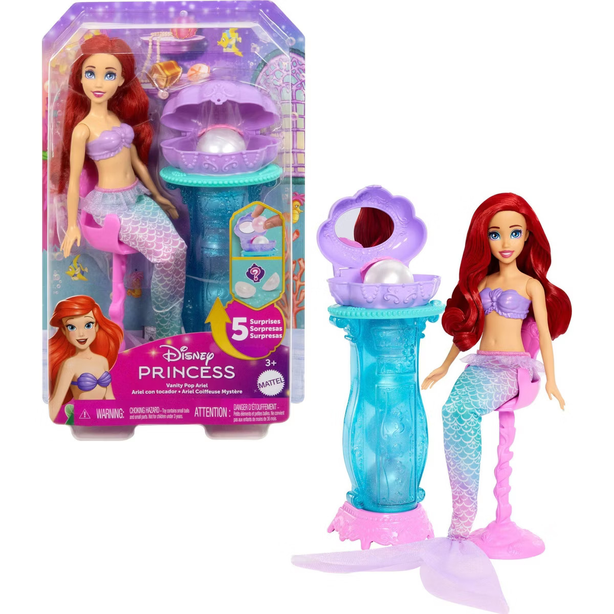 Disney Princess Ariel Vanity Pop Mermaid 11.8&quot; Fashion  Doll and Vanity with 5 Pop-Up Surprises | Target