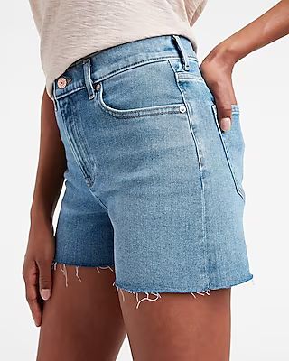 High Waisted Faded Raw Hem Jean Shorts | Express