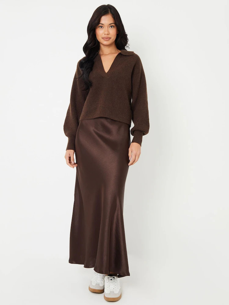 Buy Threadbare Chocolate Brown Maxi Satin Slip Skirt from Next USA | Next US