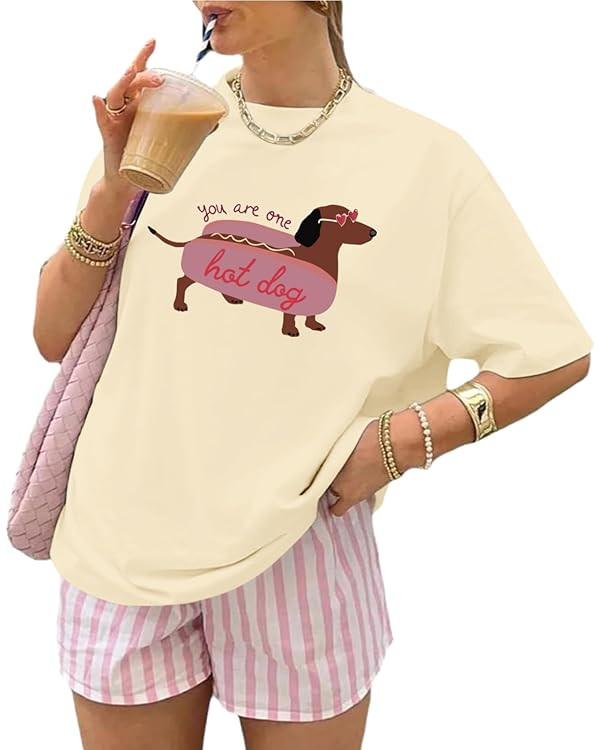 Oversized Funny Shirts for Women Cute Graphic Tees You are One Hot Dog Printed T Shirts Aesthetic... | Amazon (US)