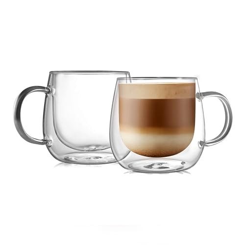 CNGLASS 16oz Double Walled Glass Coffee Mugs(2-pack),Large Clear Coffee Cups with Handle,Glass Es... | Amazon (US)