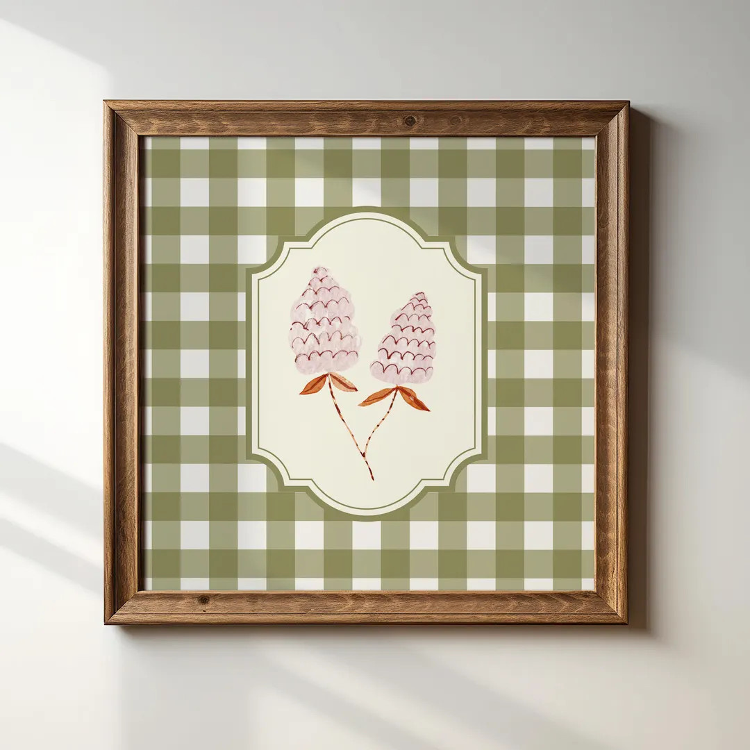 Floral Gingham Print: Vintage Nursery Wall Artdigital Download, Wall Art, Art Print, Sweet Nurser... | Etsy (US)