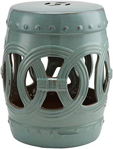 Outsunny 14" x 17" Ceramic Side Table Garden Stool with Knotted Ring Design & Glazed Strong Material | Amazon (US)