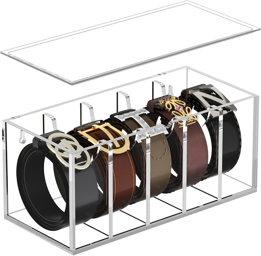 FEMELI Belt Organizer, Acrylic Belt Storage for Closet with Dust Cover, Clear Belt Container Disp... | Amazon (US)