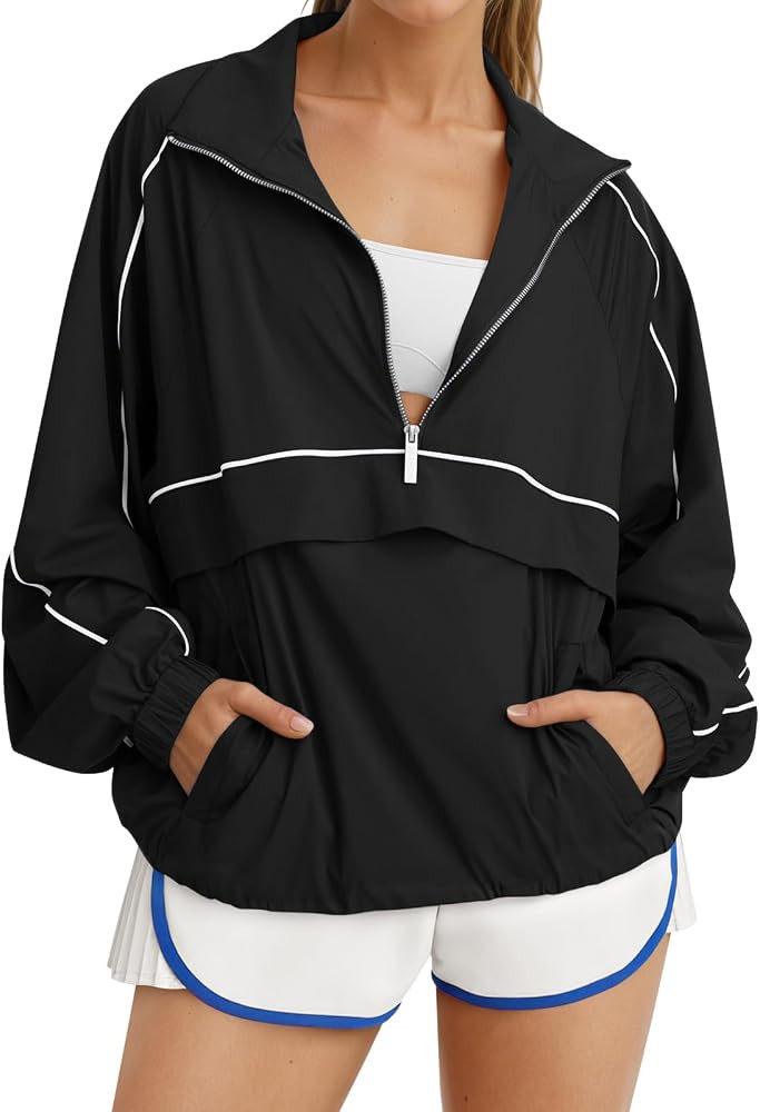 Fisoew Quarter Zip Pullover Women UPF 50+ Lightweight Windbreaker Jacket Running Hiking Outdoor P... | Amazon (US)