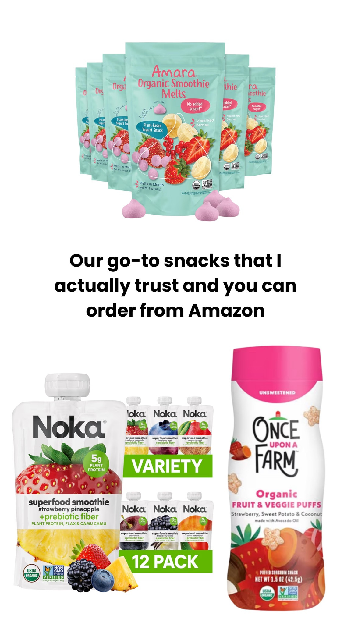 Clean snacks for babies and toddlers on Amazon • Noka • Once Upon a Farm, Amara 

#LTKkids #LTKbaby