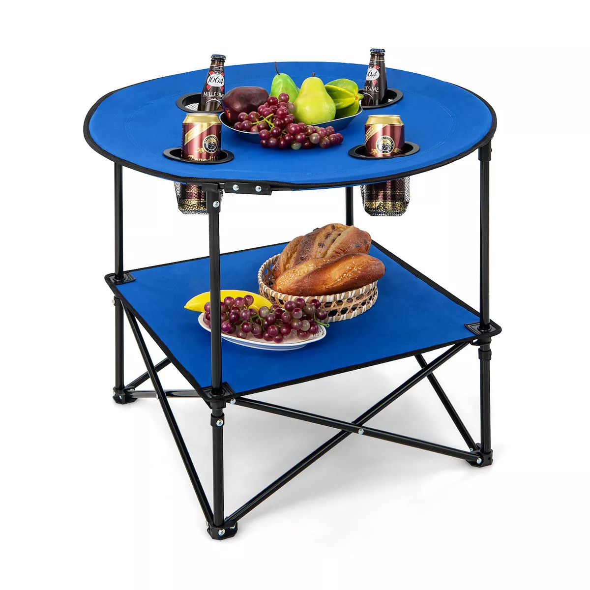 2-Tier Portable Picnic Table with Carrying Bag and 4 Cup Holders-Blue | Kohl's