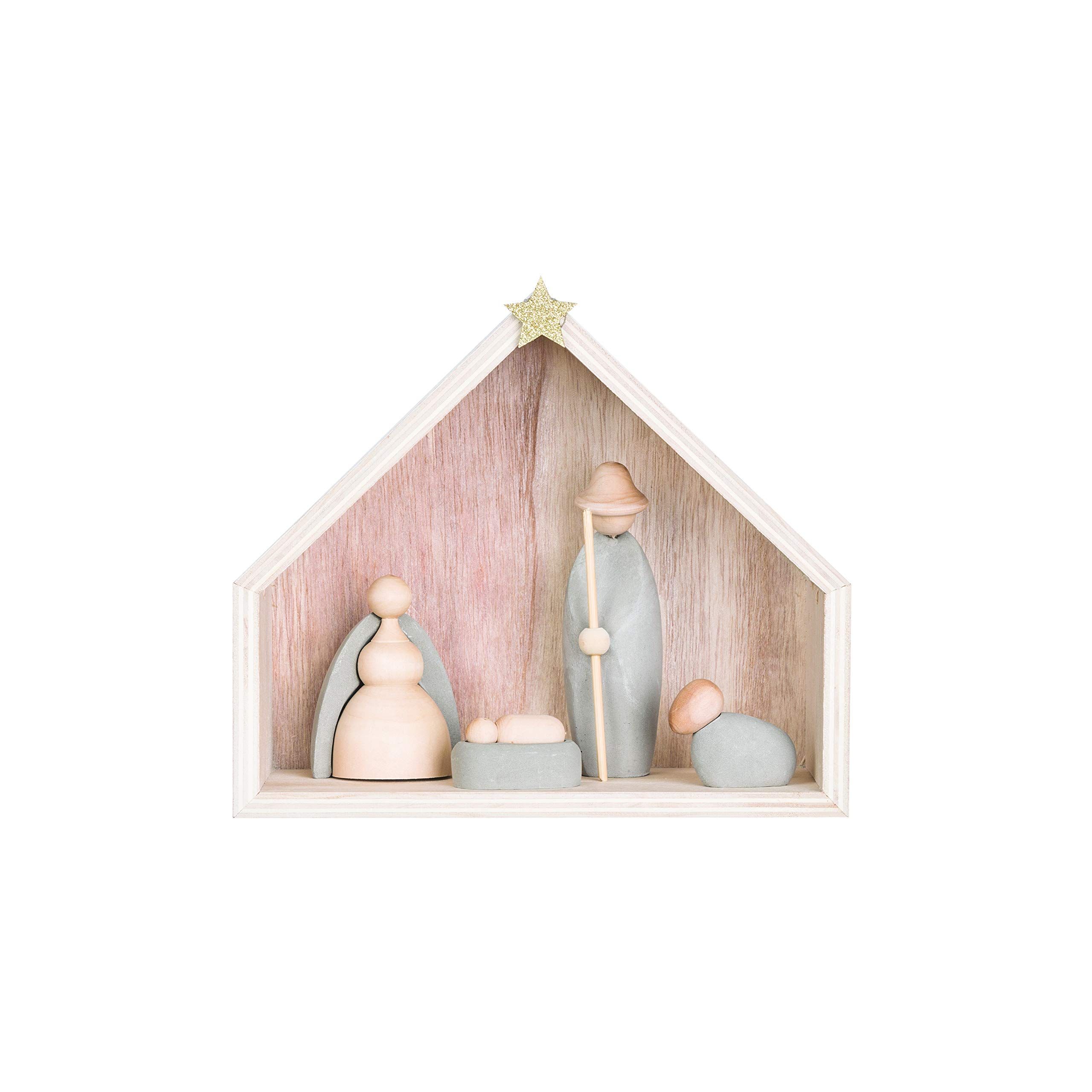 Creative Co-Op Concrete Nativity with Creche (Set of 5 Pieces) Figures and Figurines, Brown | Amazon (US)