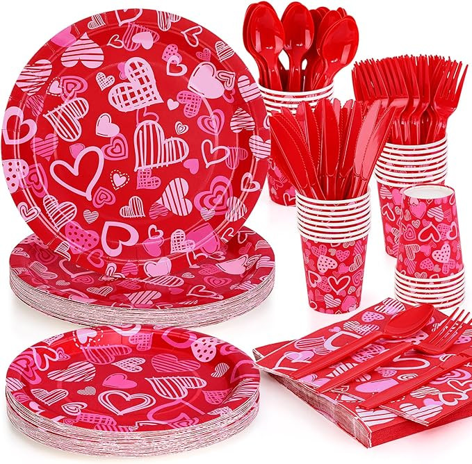 Homlouue 168 PCS Valentine's Plates and Napkins, Heart Paper Plates Napkins for Birthday Annivers... | Amazon (US)