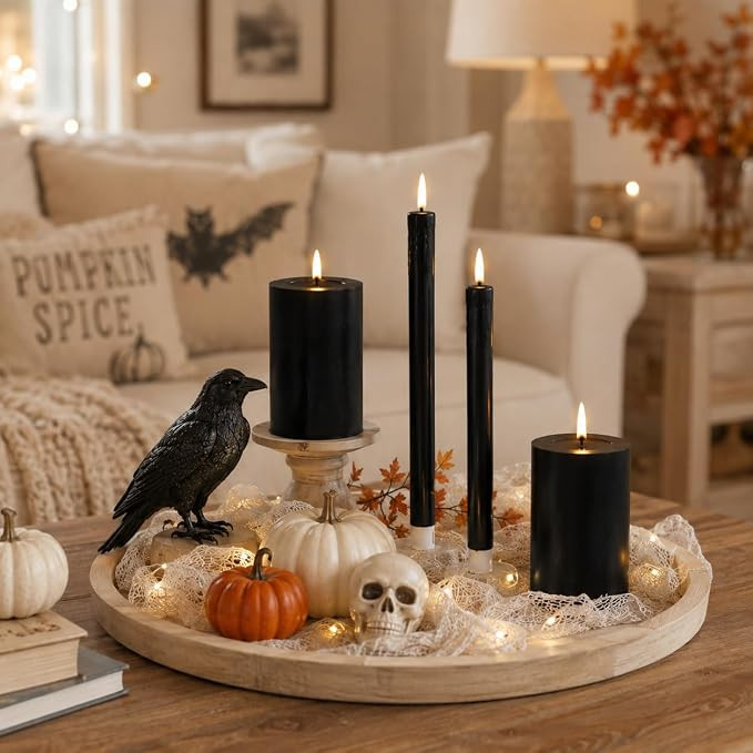 Lezonic Halloween Black Flameless Candles with Remote, Battery Operated Real Wax with Dripping Ef... | Amazon (US)