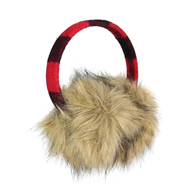 Luxurious Faux Fur Buffalo Plaid Winter Chic Earmuffs Large Oversized Furry Ear Warmers | Amazon (US)