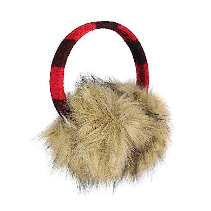 Luxurious Faux Fur Buffalo Plaid Winter Chic Earmuffs Large Oversized Furry Ear Warmers | Amazon (US)