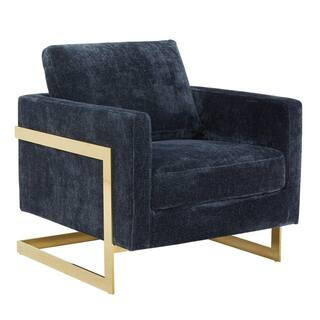 Lincoln Boucle Fabric Accent Armchair with Gold Stainless Steel Frame and Removable Back Cushion (Blue) | The Home Depot