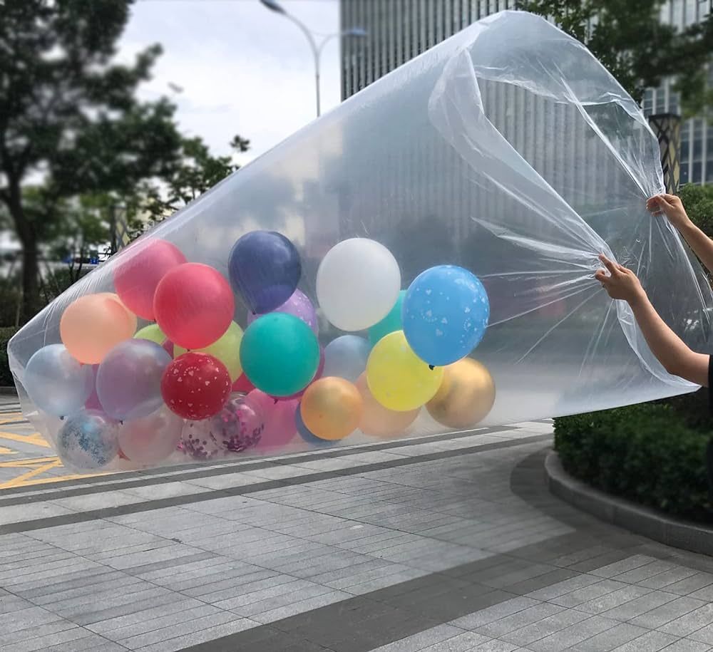 98.4 x 47 Inch Plastic Balloon Bag Clear Giant Storage Bags for Birthday Celebration New Year’s... | Amazon (US)