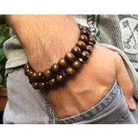 Mens Beaded Bracelet Wooden Bead Bracelet Set Of 2 Stretch Bracelets Unisex Bracelet Wooden Jeweller | Etsy (US)