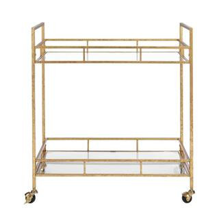 Home Decorators Collection Gold Leaf Metal and Glass Rolling Bar Cart with Glass Top (30 in. W x ... | The Home Depot