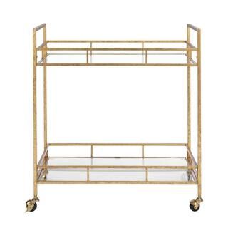 Gold Leaf Metal and Glass Rolling Bar Cart with Glass Top (30 in. W x 33 in. H) | The Home Depot