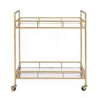 Gold Leaf Metal and Glass Rolling Bar Cart with Glass Top (30 in. W x 33 in. H) | The Home Depot
