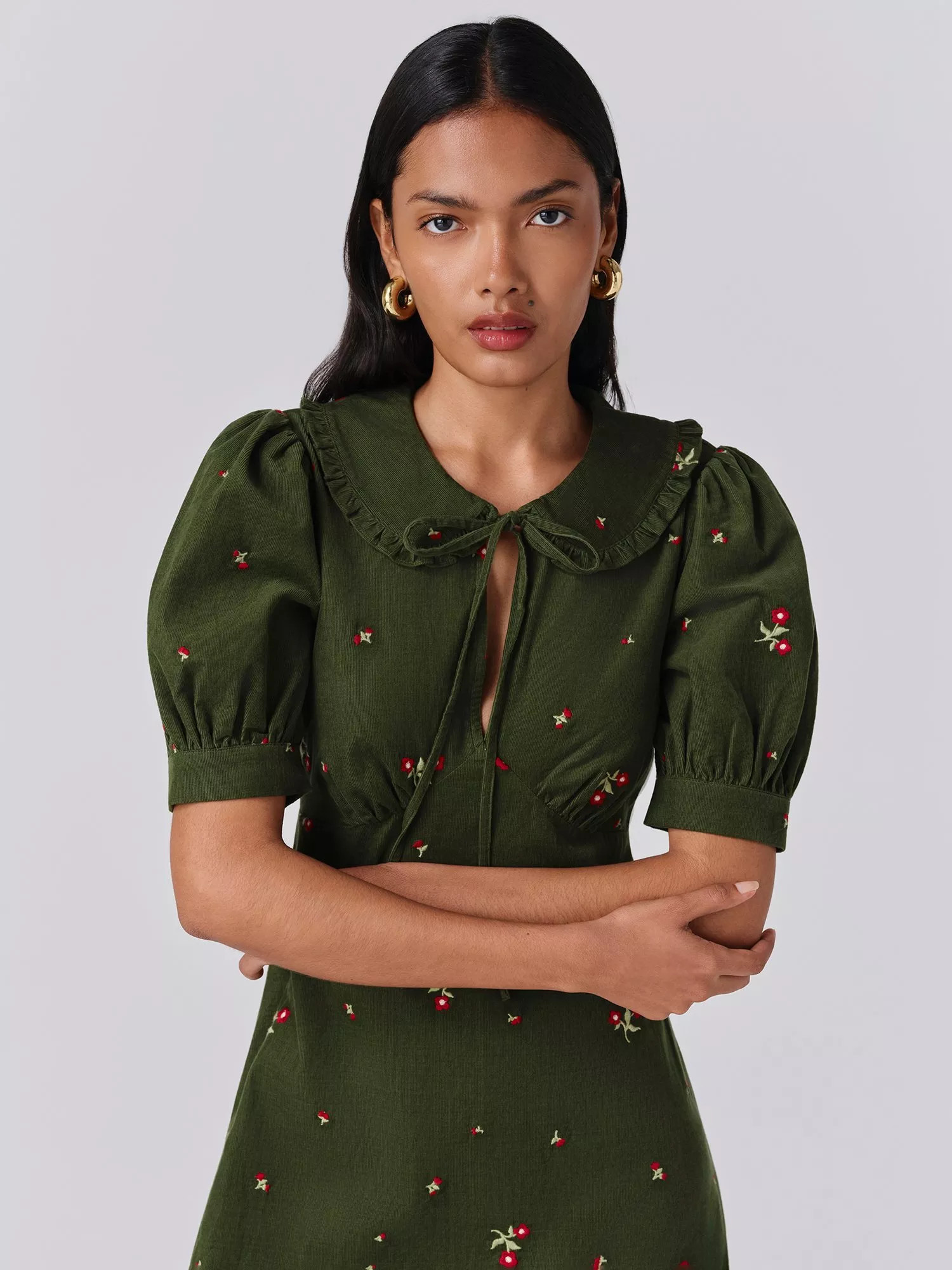 Ghost Juniper Corduroy Midi Dress, Green | John Lewis (UK)