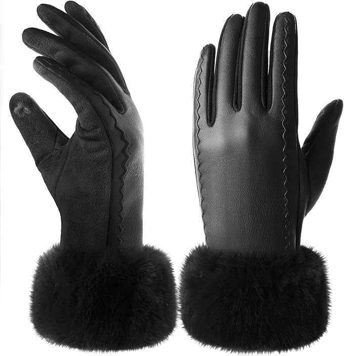Trifabricy Leather Gloves for Women, Warm Winter Gloves Women with Plush Cuff, Touchscreen Womens... | Amazon (US)