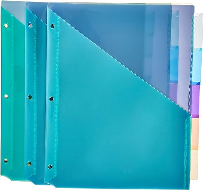 Amazon Basics Two Pocket Plastic Dividers with 5 Tabs, Multicolor, Pack of 3 Sets | Amazon (US)