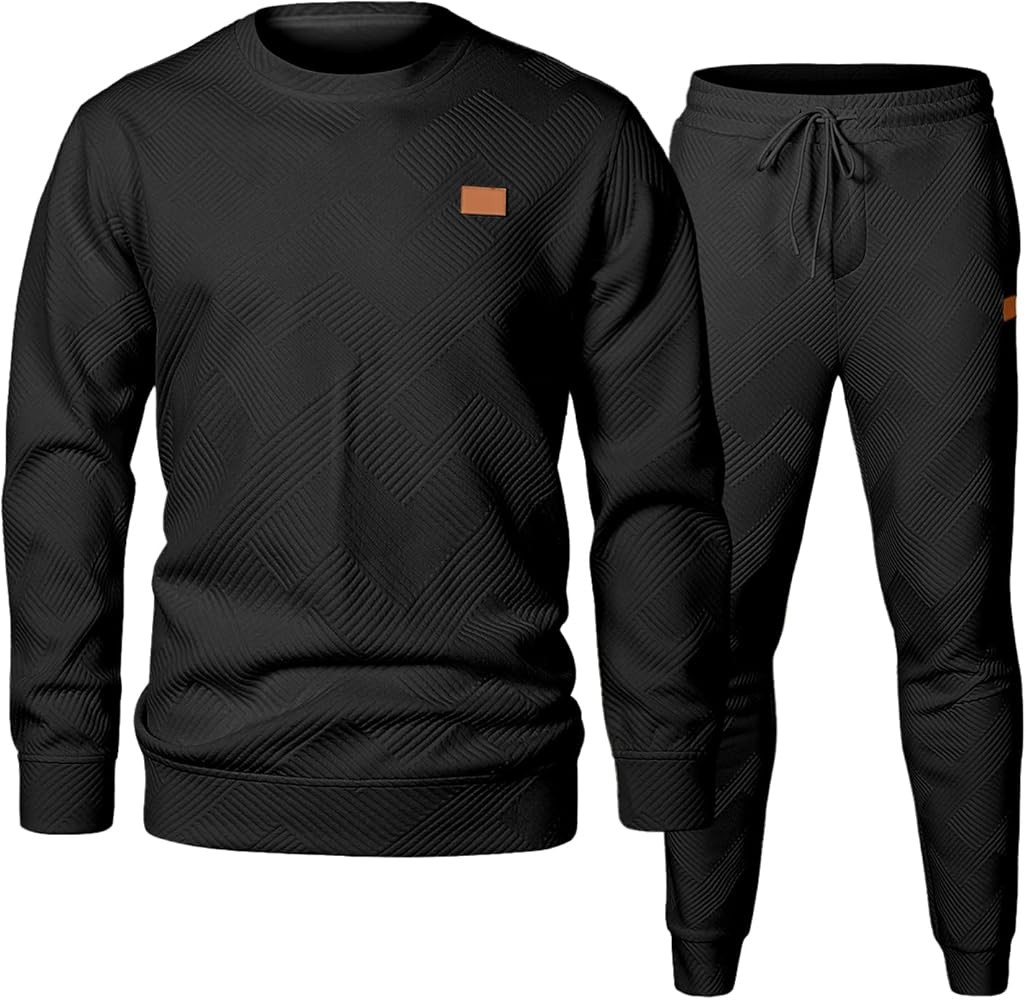 JMIERR Men's 2 Piece Outfits Knit Jacquard Pullover Sweatshirt Tracksuit & Joggers Sweatpants Swe... | Amazon (US)