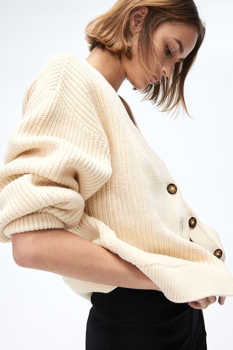 Rib-knit cardigan - Pale yellow - Ladies | H&M GB | H&M (UK, MY, IN, SG, PH, TW, HK)