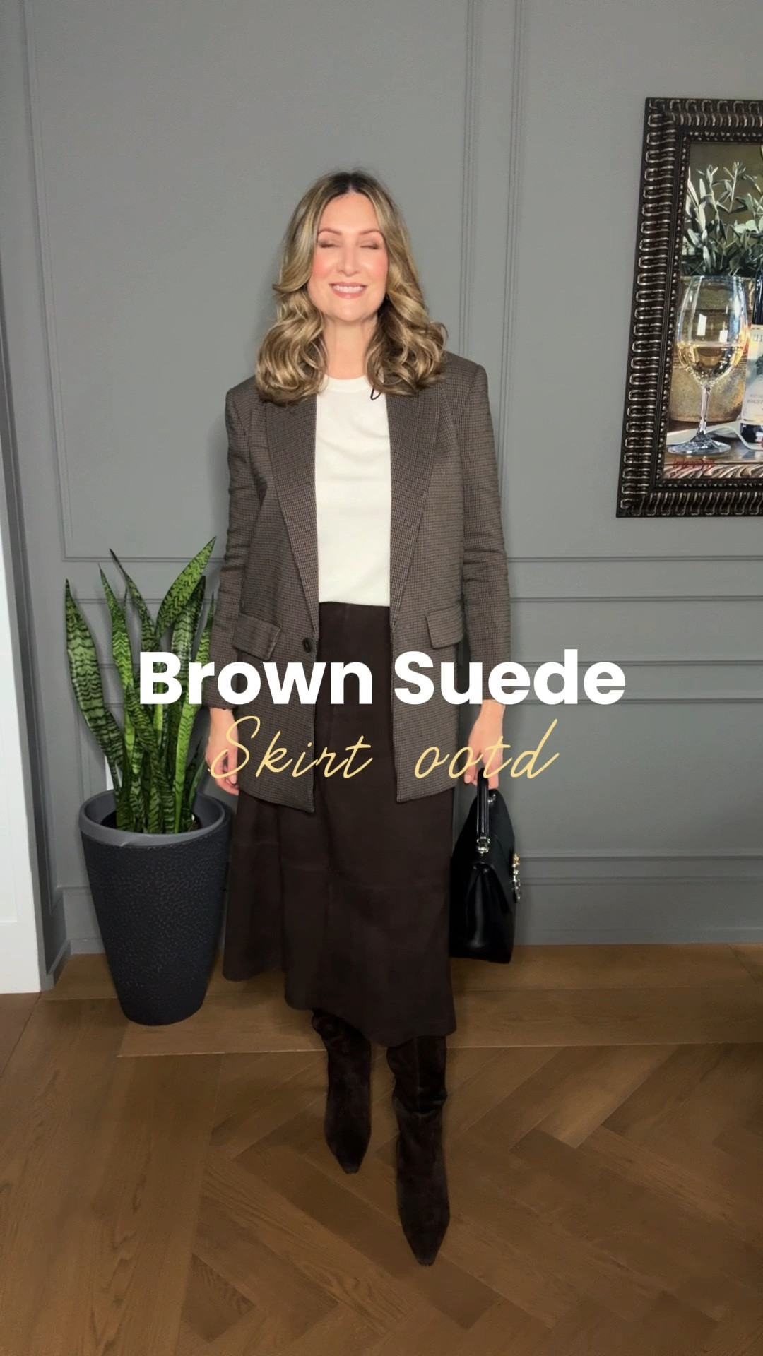 This brown suede skirt in a classic a-line silhouette is easy to style for work, a night out, or a winter weekend away  #suedeskirt

#LTKover50style #LTKcanada #LTKwinter