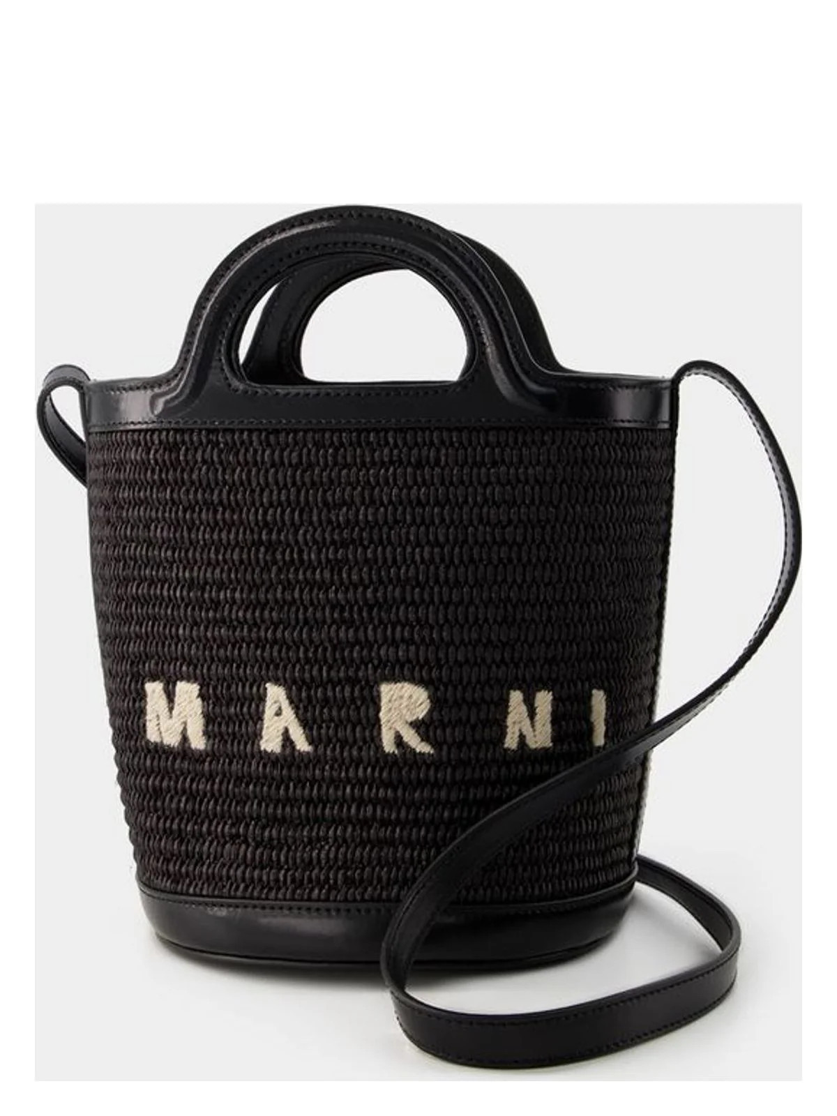 Marni Women's Leather And Raffia Tropicalia Bucket Bag in Black | SCMP0056Q1P3860 Color 00N99 | LOZURI