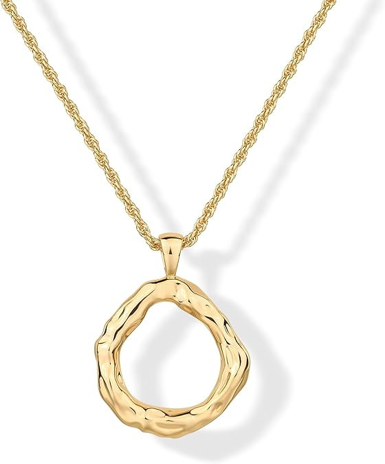 PAVOI 14K Gold Plated Dainty Statement Pendant Necklaces for Women - Hammered Circle Beachy Summe... | Amazon (US)