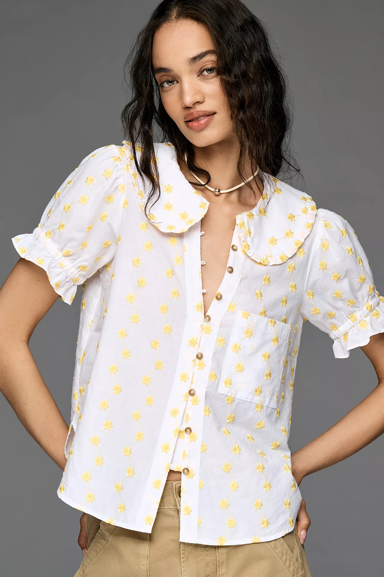 The Keira Embroidered Blouse by Pilcro | Anthropologie (US)
