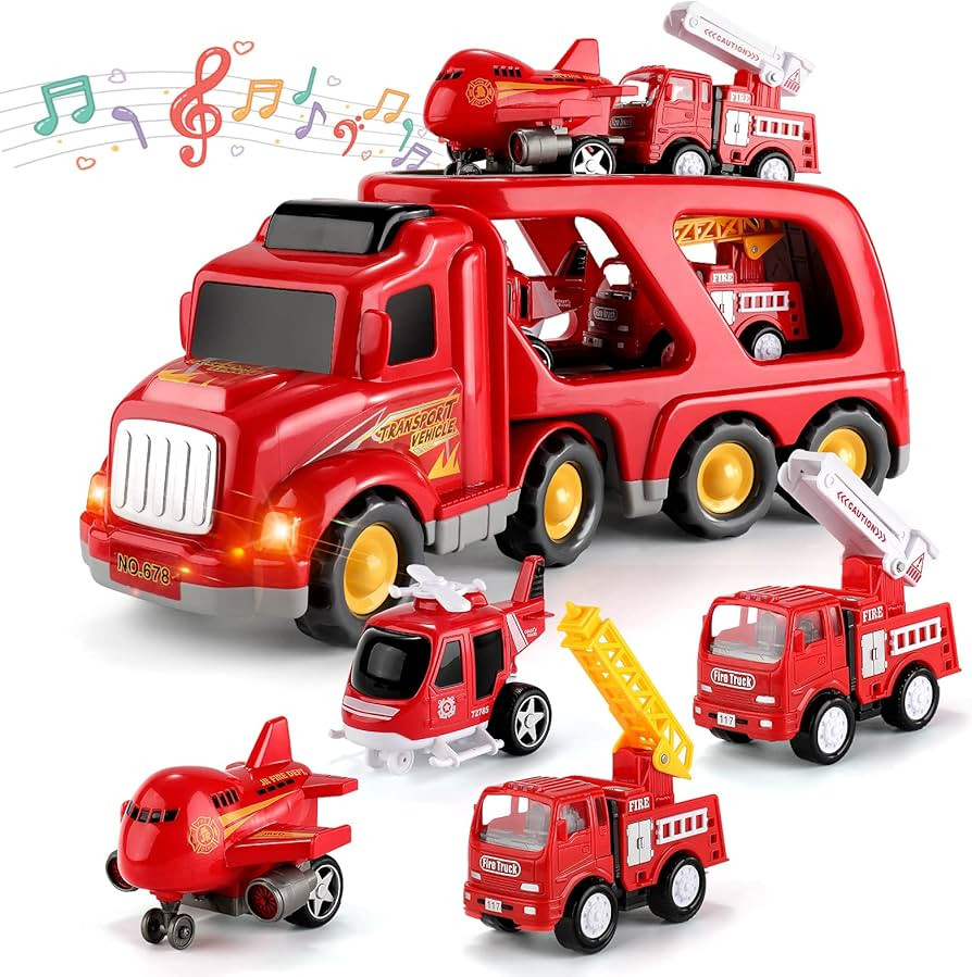 5 in 1 Friction Power Fire Toys Car Carrier Vehicle Toys for 3 4 5 6 Year Old Boys, Kids Toys Tru... | Amazon (US)