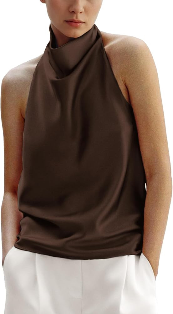 Women's Silk Satin Tank Tops Halter Draped Front Sexy Backless Womens Summer Tops Elegant Camisol... | Amazon (US)