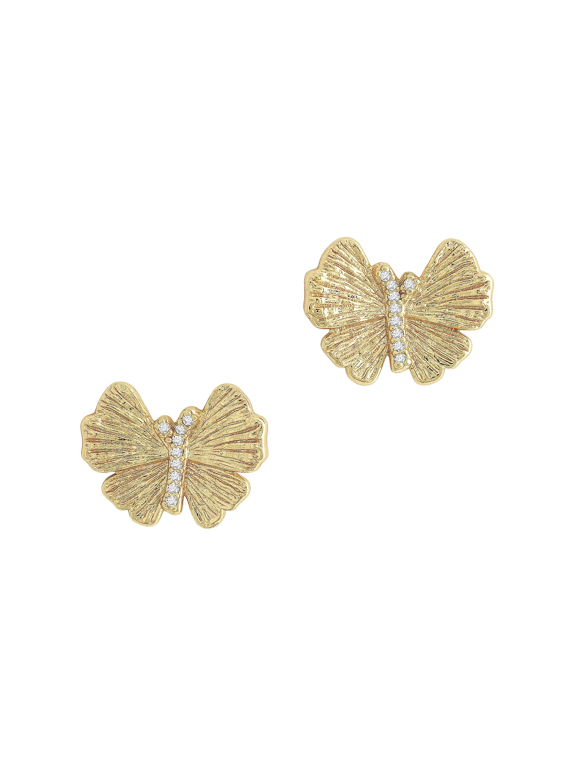 Butterfly 18K-Gold-Plated & Cubic Zirconia Stud Earrings | Saks Fifth Avenue