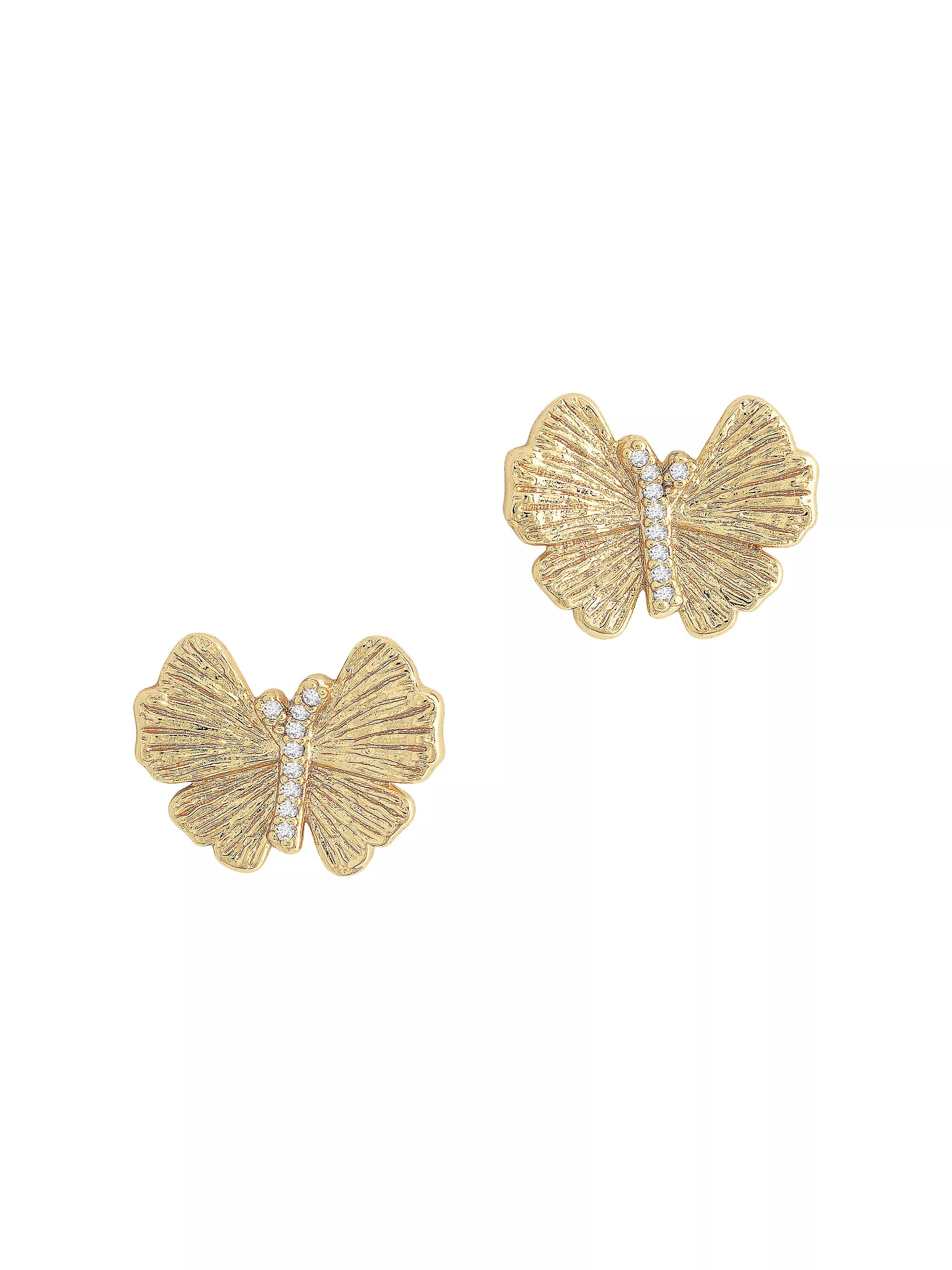 Butterfly 18K-Gold-Plated & Cubic Zirconia Stud Earrings | Saks Fifth Avenue