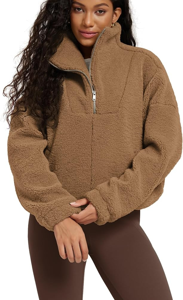 ODODOS Women's Sherpa Fleece Half-Zip Pullover - Cozy Warm Long Sleeve Sweatshirt Cinchable Outer... | Amazon (US)
