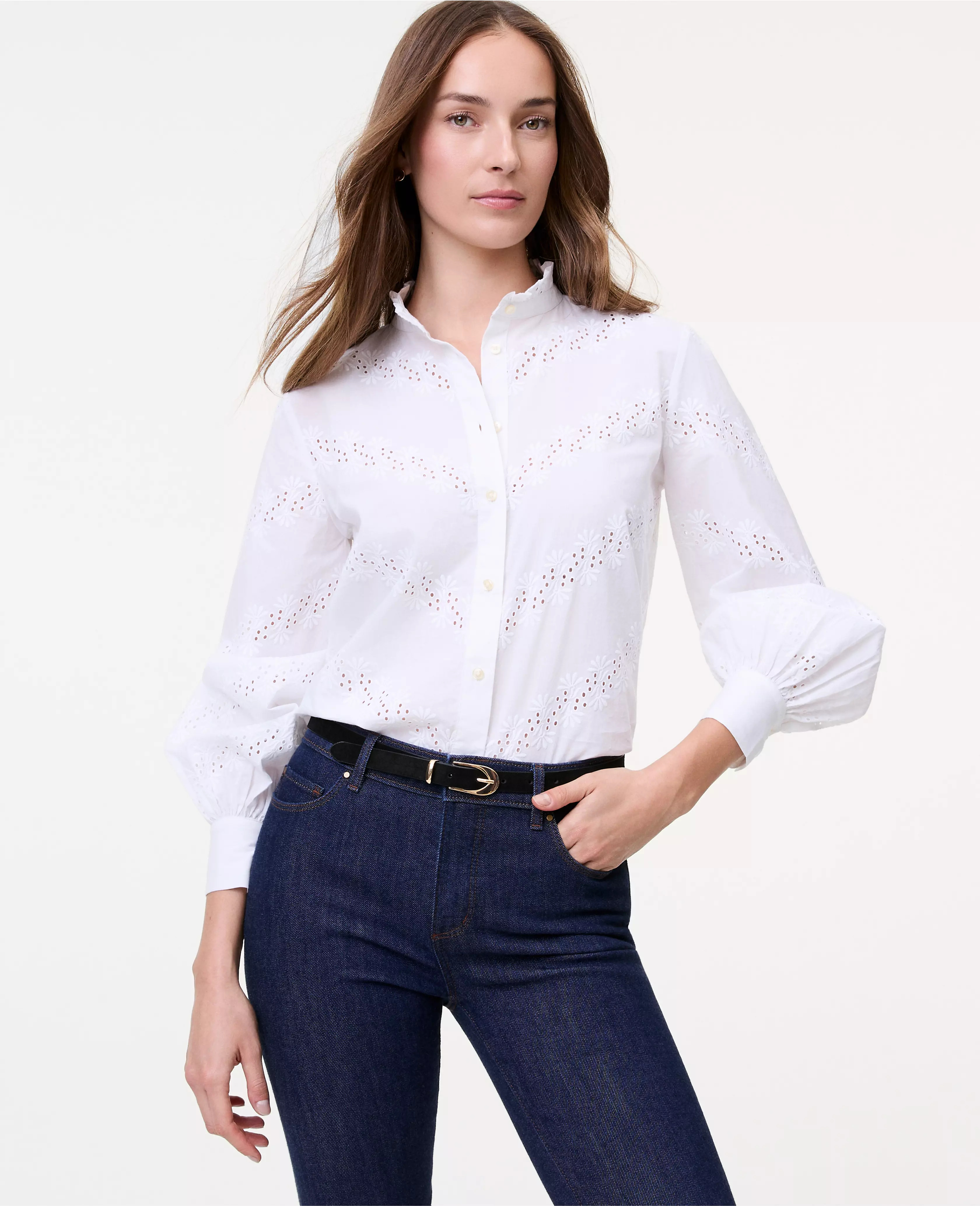 Weekend Collection Eyelet Ruffle Collar Shirt | Ann Taylor