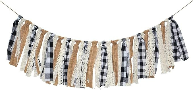 Rainlemon Buffalo Check Plaid Banner Black and White Gingham Fall Winter Christmas Mantle Firepla... | Amazon (US)