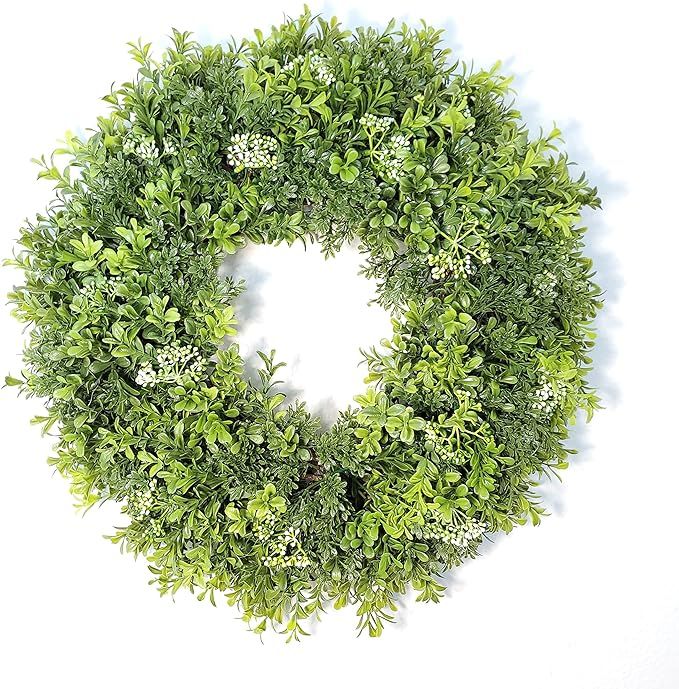 Arca Boxwood Wreath for Front Door - 20 Inch Year Round Full Green Wreath for Indoors - Spring Wr... | Amazon (US)