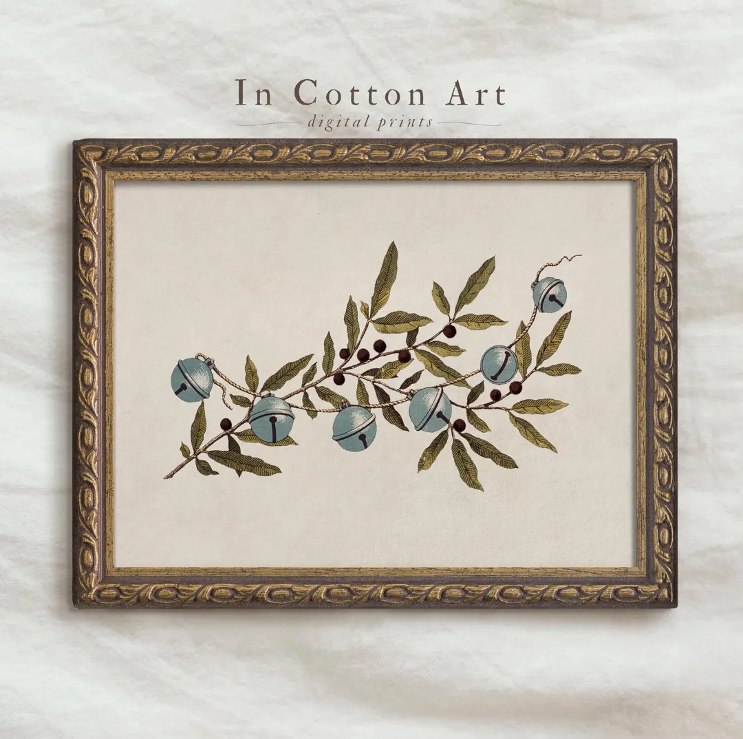 Vintage Christmas Botanical Bells Art Print / Holiday Jingle Bell Decor Digital Download / Festiv... | Etsy (US)