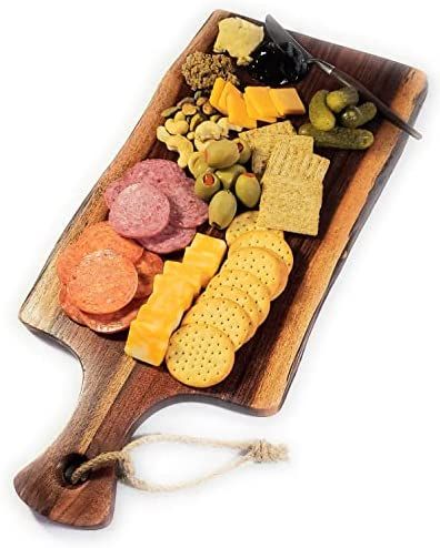 FEATHERLEE - Premium Natural Live Edge Acacia Serving Cutting Charcuterie Board With Handle | Amazon (US)
