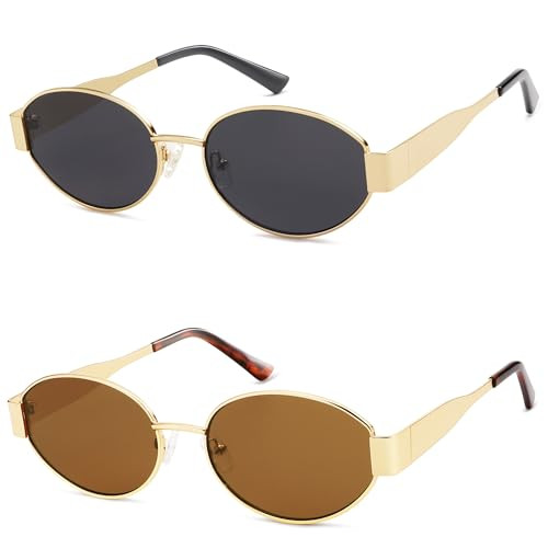 AMOMOMA Retro Oval Trendy Sunglasses for Women Designer 2024 Womens Sun Glasses Metal 90s AM6639C1+C2 | Amazon (US)