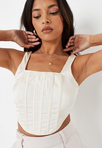Missguided - Cream Satin Corset Top | Missguided (US & CA)