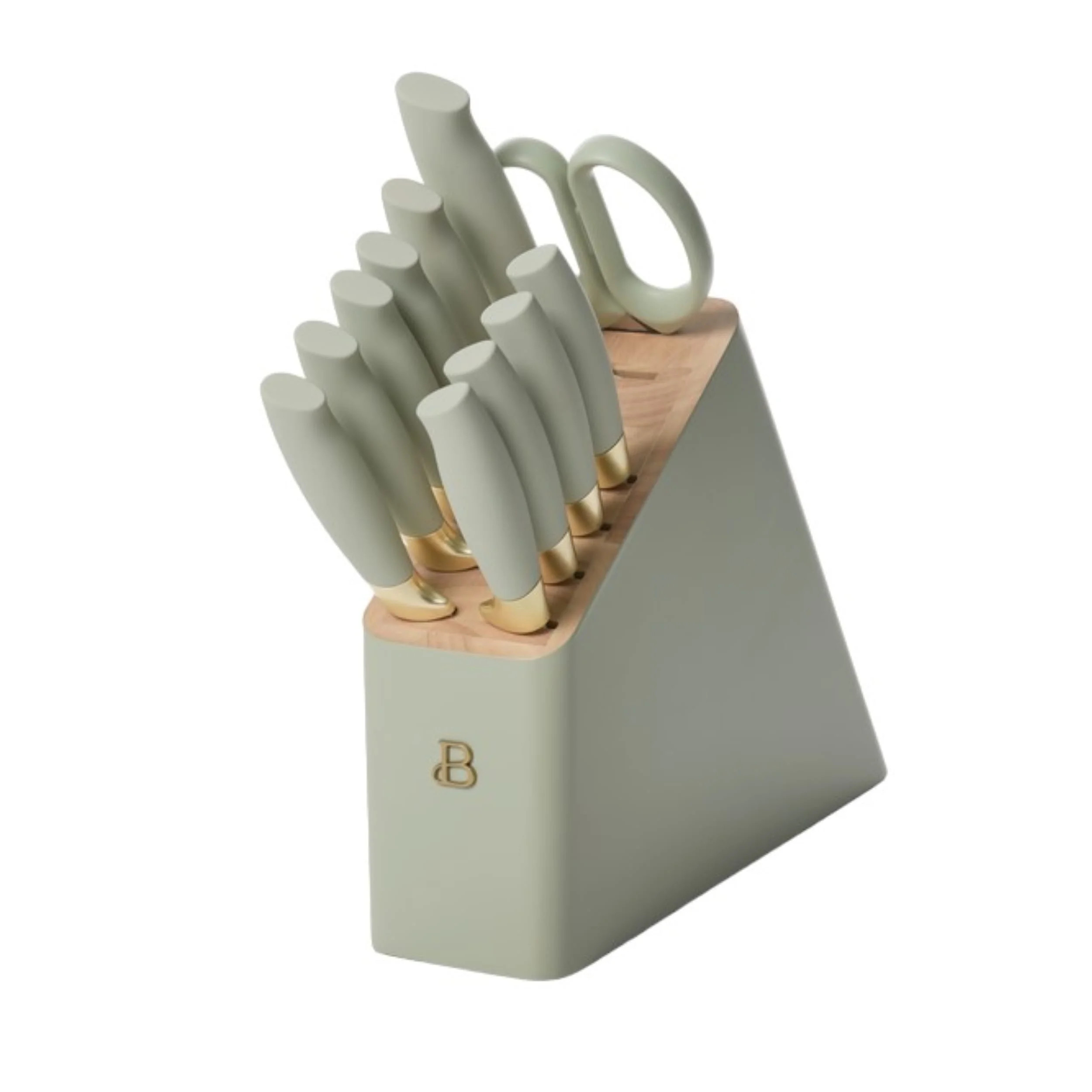 Beautiful 12pc Sage Green Stainless Steel Knife Block Set Soft-Grip Handles by Drew Barrymore | Walmart (US)