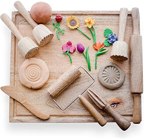 KOOKAROO Playdough Tools for Kids Ages 2-4 | 8 Wooden Playdough Toys | Play Dough Sets for Kids | Pl | Amazon (US)