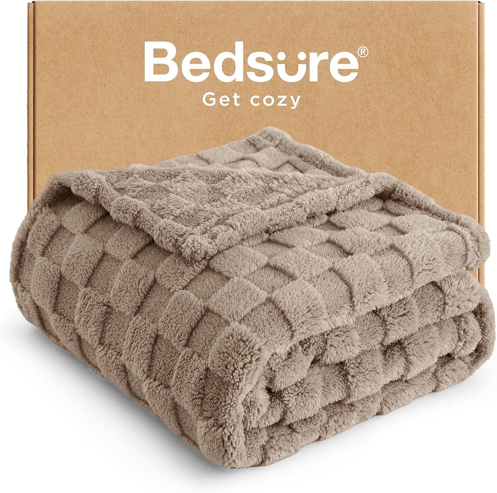 Bedsure GentleSoft Light Taupe Throw Blanket for Couch - Checkered Fleece Blankets Gifts for Wome... | Amazon (US)