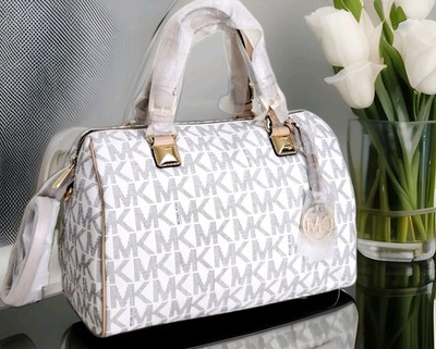 🌞MICHAEL KORS GRAYSON WHITE NAVY BLUE MK LOGO MONOGRAM LARGE SATCHEL BAG🌺NWT! | eBay US