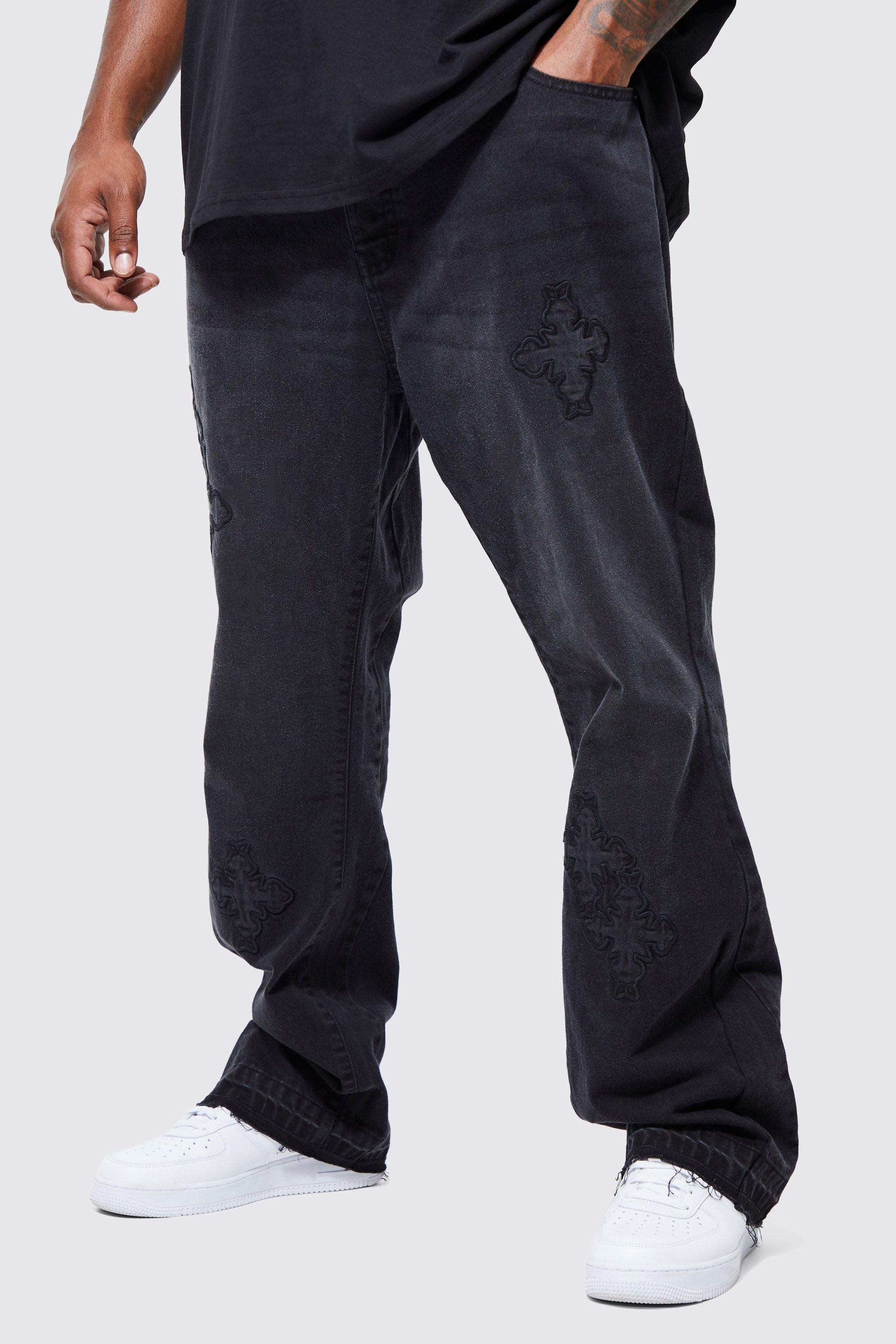 Plus Slim Rigid Flare Cross Applique Jean | boohooMAN (US & CA)
