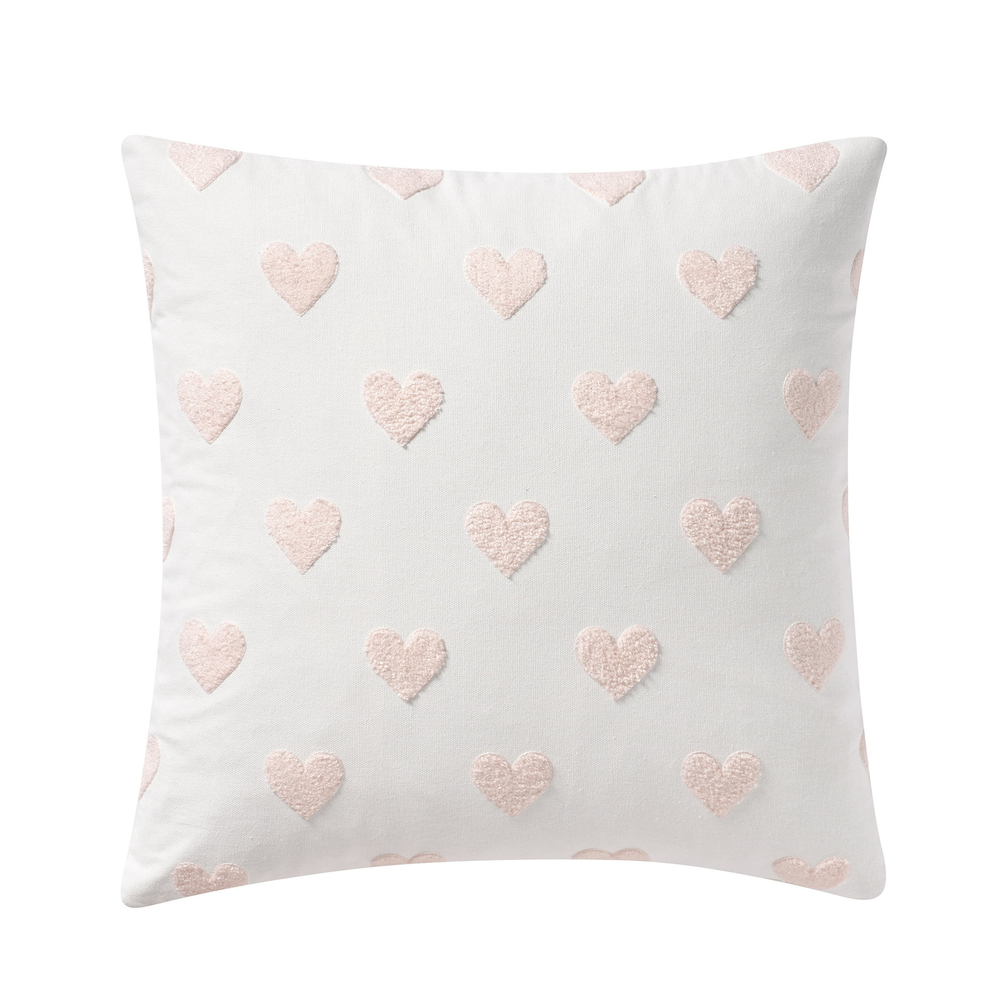 18" x 18" Tufted Hearts Cotton Decorative Pillow Cover, Pink and White, by My Texas House | Walmart (US)